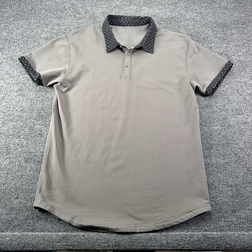BYLT Premium Basics Polo Shirt Mens L Gray & Black Short Sleeve Casual EUC